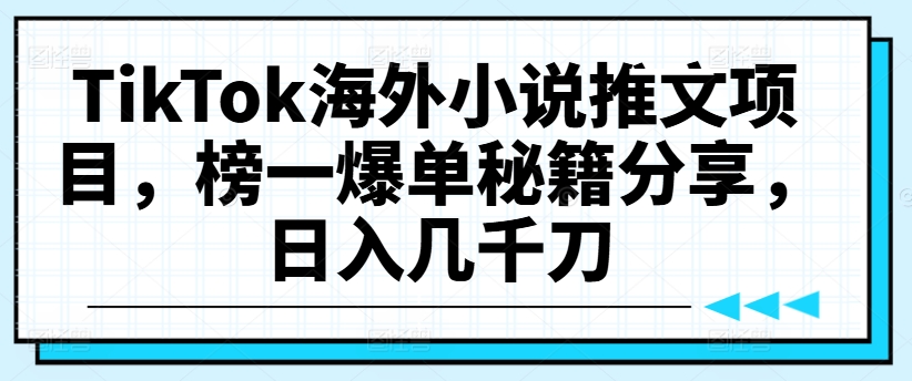 TikTok海外小说推文项目，榜一爆单秘籍分享，日入几千刀-88共享