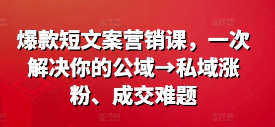 爆款短文案营销课，一次解决你的公域→私域涨粉、成交难题-88共享