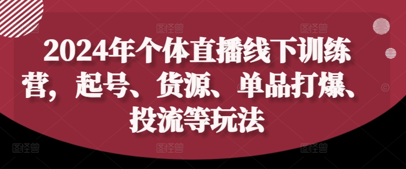 2024年个体直播训练营，起号、货源、单品打爆、投流等玩法-88共享