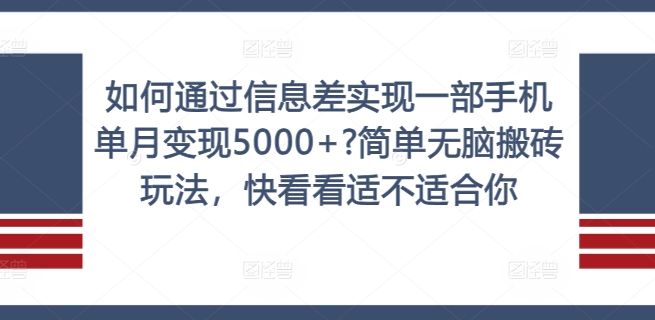 如何通过信息差实现一部手机单月变现5000+?简单无脑搬砖玩法，快看看适不适合你【揭秘】-88共享
