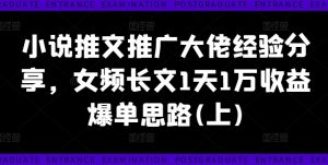 小说推文推广大佬经验分享,女频长文1天1万收益爆单思路(上)-88共享
