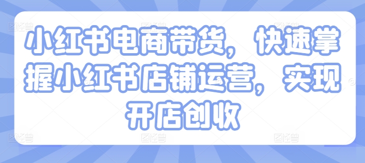 小红书电商带货，快速掌握小红书店铺运营，实现开店创收-88共享
