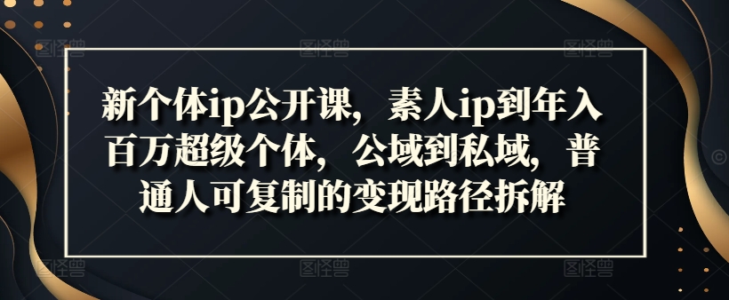 新个体ip公开课，素人ip到年入百万超级个体，公域到私域，普通人可复制的变现路径拆解-88共享