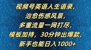 视频号英语人生语录,多重流量一网打尽,模板加持,30分钟出爆款,新手也能日入1000+【揭秘】-88共享