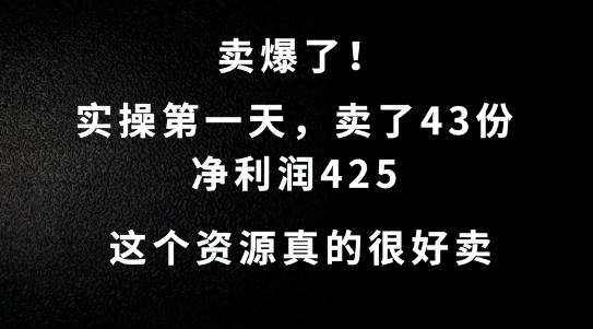 这个资源，需求很大，实操第一天卖了43份，净利润425【揭秘】-88共享