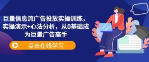 巨量信息流广告投放实操训练,实操演示+心法分析,从0基础成为巨量广告高手-88共享