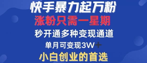 快手暴力起万粉，涨粉只需一星期，多种变现模式，直接秒开万合，单月变现过W【揭秘】-88共享