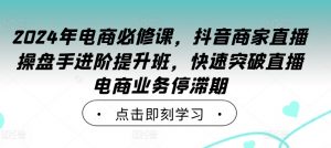 2024年电商必修课,抖音商家直播操盘手进阶提升班,快速突破直播电商业务停滞期-88共享