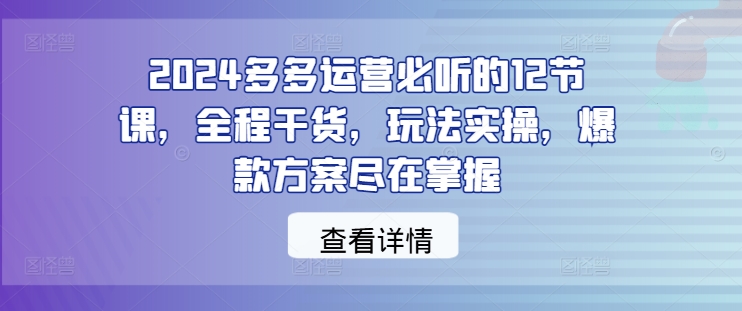 2024多多运营必听的12节课，全程干货，玩法实操，爆款方案尽在掌握-88共享