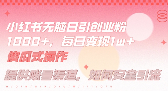 小红书无脑每日引流创业粉500+，小白每天只花半小时，躺赚长尾收益【揭秘】-88共享