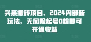 头条搬砖项目,2024内部新玩法,无风险起号0粉即可开通收益-88共享