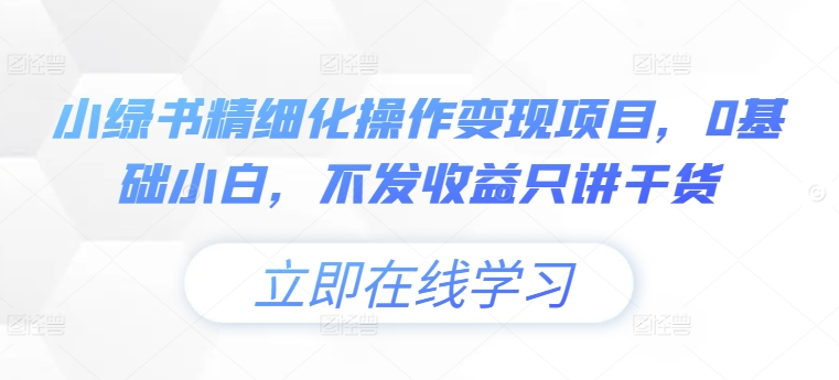 小绿书精细化操作变现项目，0基础小白，不发收益只讲干货-88共享