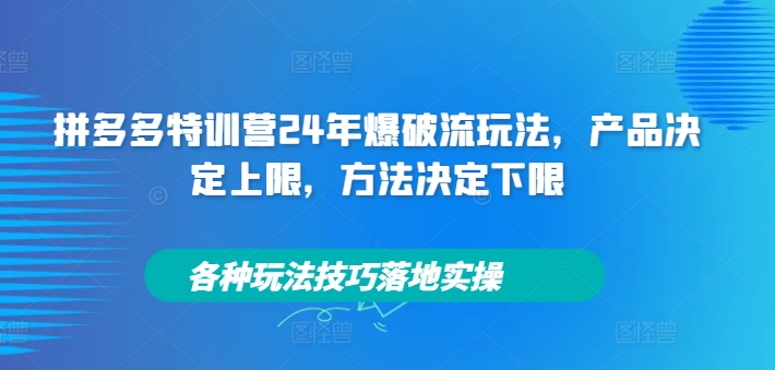拼多多特训营24年爆破流玩法，产品决定上限，方法决定下限，各种玩法技巧落地实操-88共享