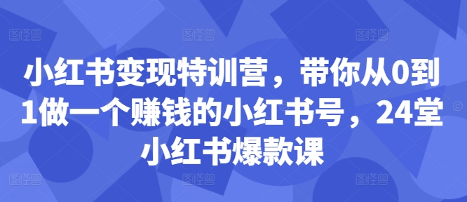 小红书变现特训营，带你从0到1做一个赚钱的小红书号，24堂小红书爆款课-88共享