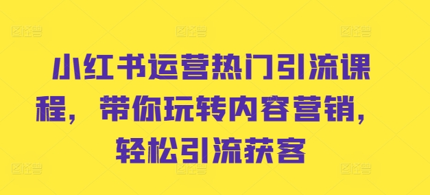 小红书运营热门引流课程，带你玩转内容营销，轻松引流获客-88共享