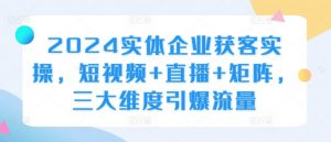 2024实体企业获客实操,短视频+直播+矩阵,三大维度引爆流量-88共享