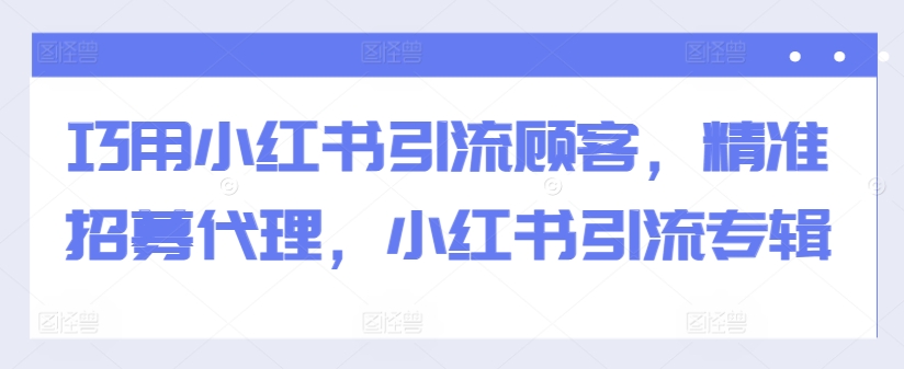 巧用小红书引流顾客，精准招募代理，小红书引流专辑-88共享