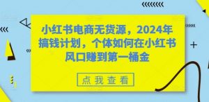 小红书电商无货源,2024年搞钱计划,个体如何在小红书风口赚到第一桶金-88共享