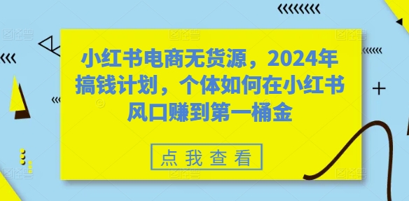 小红书电商无货源，2024年搞钱计划，个体如何在小红书风口赚到第一桶金-88共享