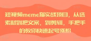 短视频meme猫实战项目,从选素材到把文案,到剪辑,手把手的教你快速起号涨粉-88共享