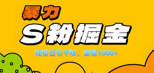 单人单机日引千粉，变现1k+，S粉流量掘金计划攻略【揭秘】-88共享