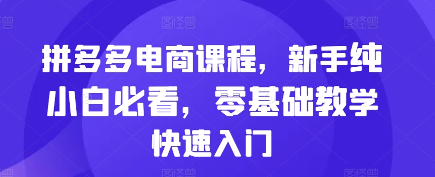 拼多多电商课程，新手纯小白必看，零基础教学快速入门-88共享