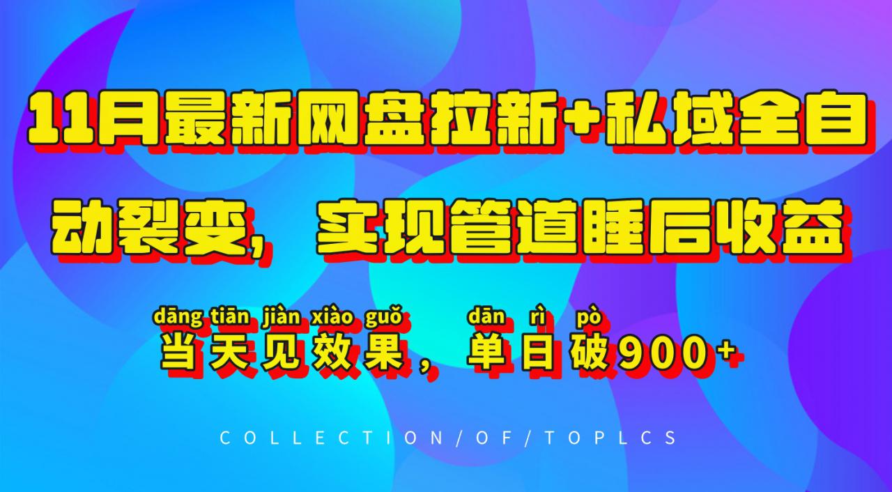 11月最新网盘拉新+私域全自动裂变，实现管道睡后收益，当天见效果，单日破900+-88共享