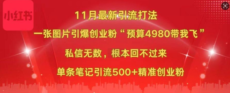 小红书11月最新图片打粉，一张图片引爆创业粉，“预算4980带我飞”，单条引流500+精准创业粉-88共享