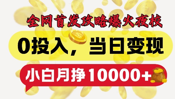 全网首发爆火夜校，0投入，当日变现，小白轻松月入1w+【揭秘】-88共享