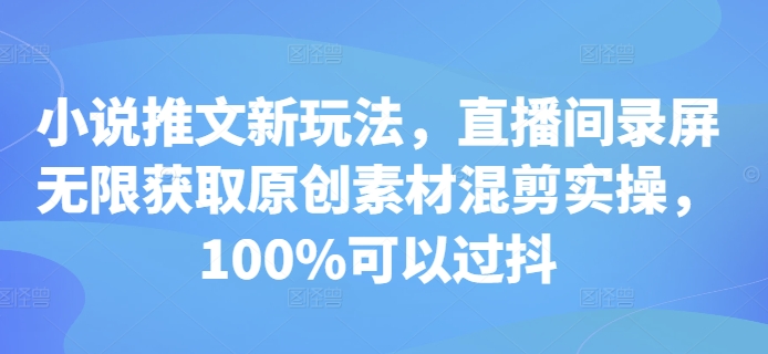 小说推文新玩法，直播间录屏无限获取原创素材混剪实操，100%可以过抖-88共享