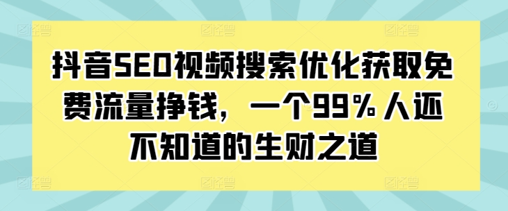 抖音SEO视频搜索优化获取免费流量挣钱，一个99%人还不知道的生财之道-88共享