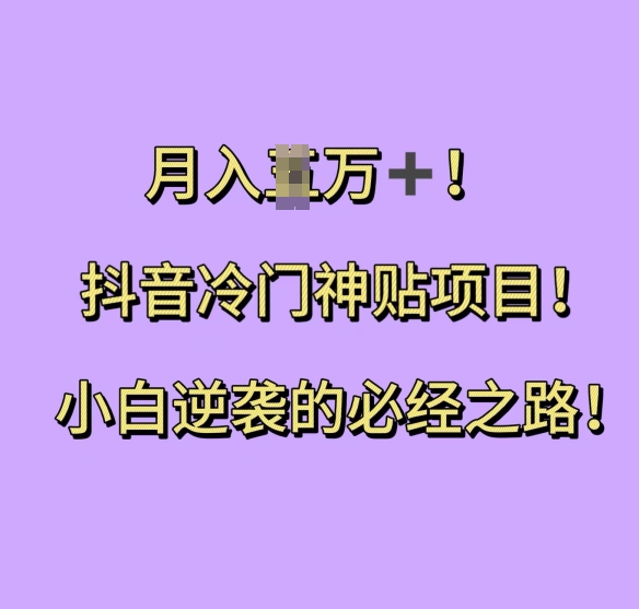 抖音冷门神贴项目，小白逆袭的必经之路，月入过W【揭秘】-88共享