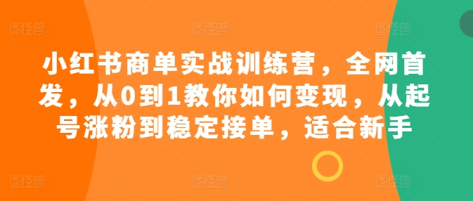 小红书商单实战训练营，全网首发，从0到1教你如何变现，从起号涨粉到稳定接单，适合新手-88共享
