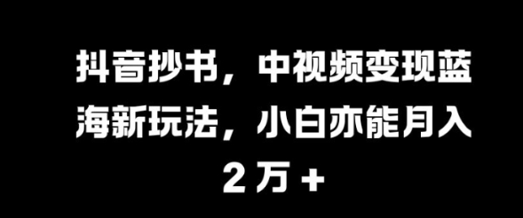 抖音抄书，中视频变现蓝海新玩法，小白亦能月入 过W【揭秘】-88共享