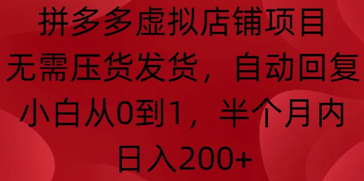 拼多多虚拟店铺项目，无需压货发货，自动回复，小白从0到1，半个月内日入200+【揭秘】-88共享