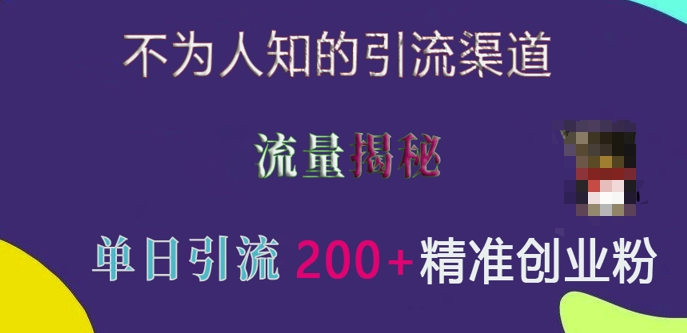 不为人知的引流渠道，流量揭秘，实测单日引流200+精准创业粉【揭秘】-88共享