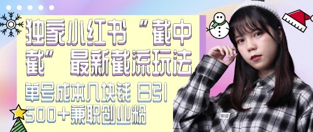 最新小红书截流玩法 独家截中截 单号成本几块钱 日引500+CY粉JZ粉-88共享