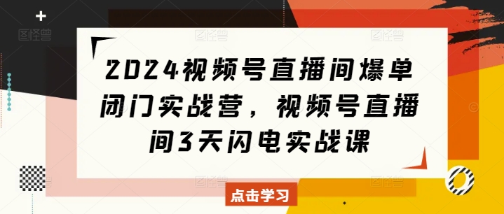 2024视频号直播间爆单闭门实战营，视频号直播间3天闪电实战课-88共享