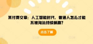 某付费文章:人工智能时代,普通人怎么才能不被淘汰持续躺赢?-88共享