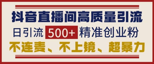 抖音直播间引流创业粉，无需连麦、不用上镜、超暴力，日引流500+高质量精准创业粉-88共享