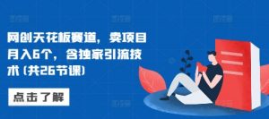 网创天花板赛道,卖项目月入6个,含独家引流技术(共26节课)-88共享
