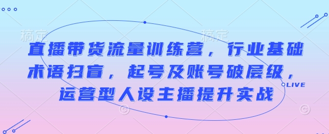 直播带货流量训练营，行业基础术语扫盲，起号及账号破层级，运营型人设主播提升实战-88共享