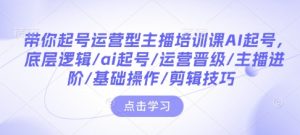 带你起号运营型主播培训课AI起号,底层逻辑/ai起号/运营晋级/主播进阶/基础操作/剪辑技巧-88共享
