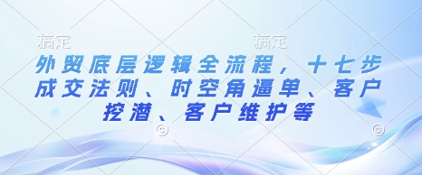 外贸底层逻辑全流程，十七步成交法则、时空角逼单、客户挖潜、客户维护等-88共享