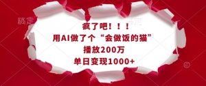 疯了吧！用AI做了个“会做饭的猫”，播放200万，单日变现1k-88共享