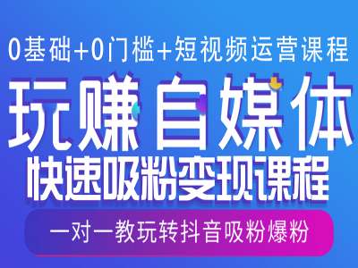 0基础+0门槛+短视频运营课程，玩赚自媒体快速吸粉变现课程，一对一教玩转抖音吸粉爆粉-88共享