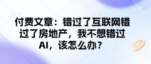付费文章：错过了互联网错过了房地产，我不想错过AI，该怎么办？-88共享