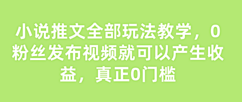 小说推文全部玩法教学，0粉丝发布视频就可以产生收益，真正0门槛-88共享