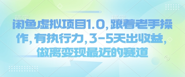 闲鱼虚拟项目1.0，跟着老手操作，有执行力，3-5天出收益，做离变现最近的赛道-88共享