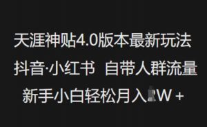 天涯神贴4.0版本最新玩法,抖音·小红书自带人群流量,新手小白轻松月入过W-88共享